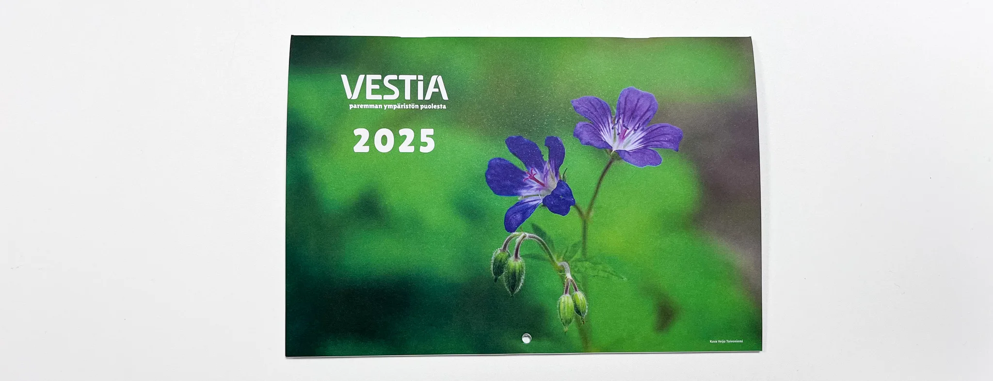 Vestian vuoden 2025 seinäkalenteri valkoisella taustalla.